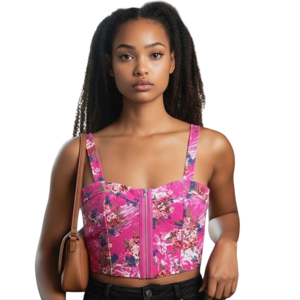Bongo Floral Pink Crop Top Junior Size Medium